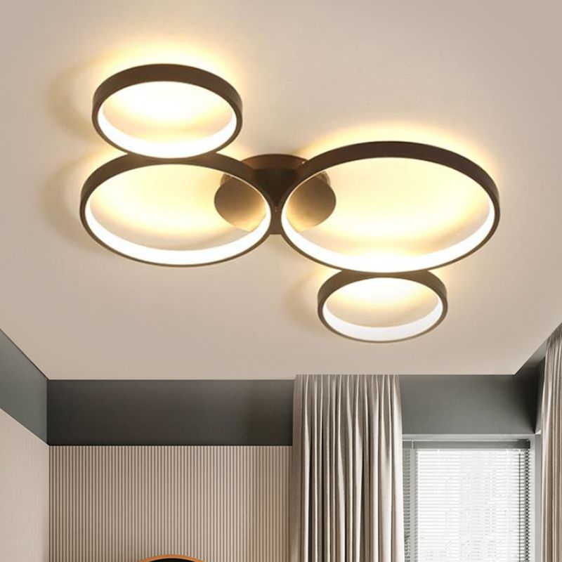 Bubble Rings Metal Flush Mount Light Modern 3/4/5-Head Black Surface Mounted LED Ceiling Light