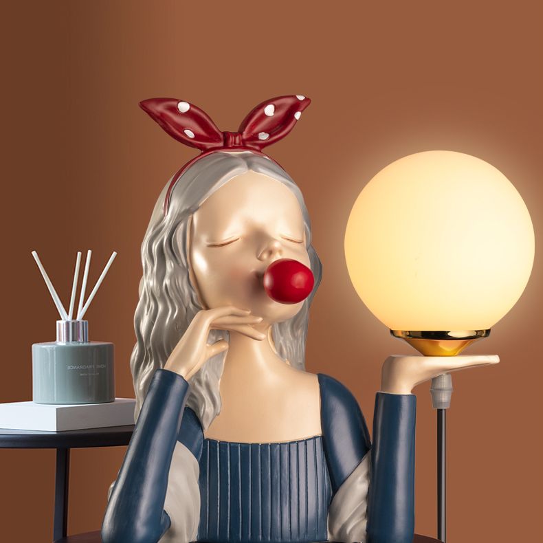 Lampada da tavolo in vetro sferico artistico moderno Light 1-Bulb Light con statua femminile