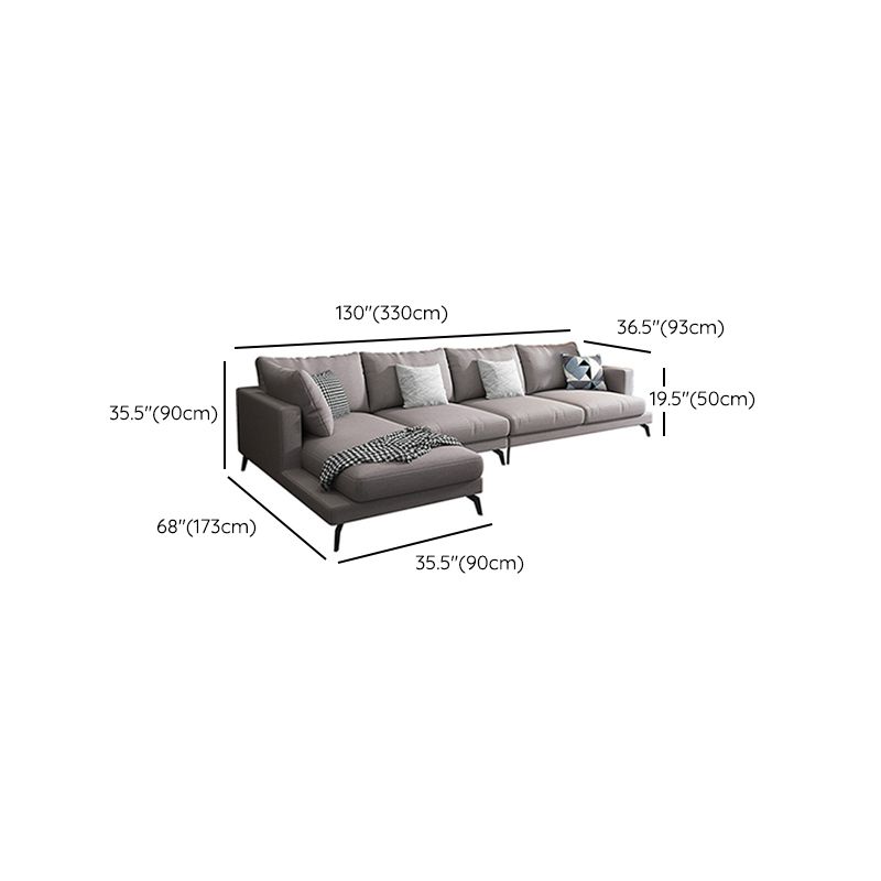 Fabric Modern L-shape Sectional Square Arm Sofa & Chaise with Pillows