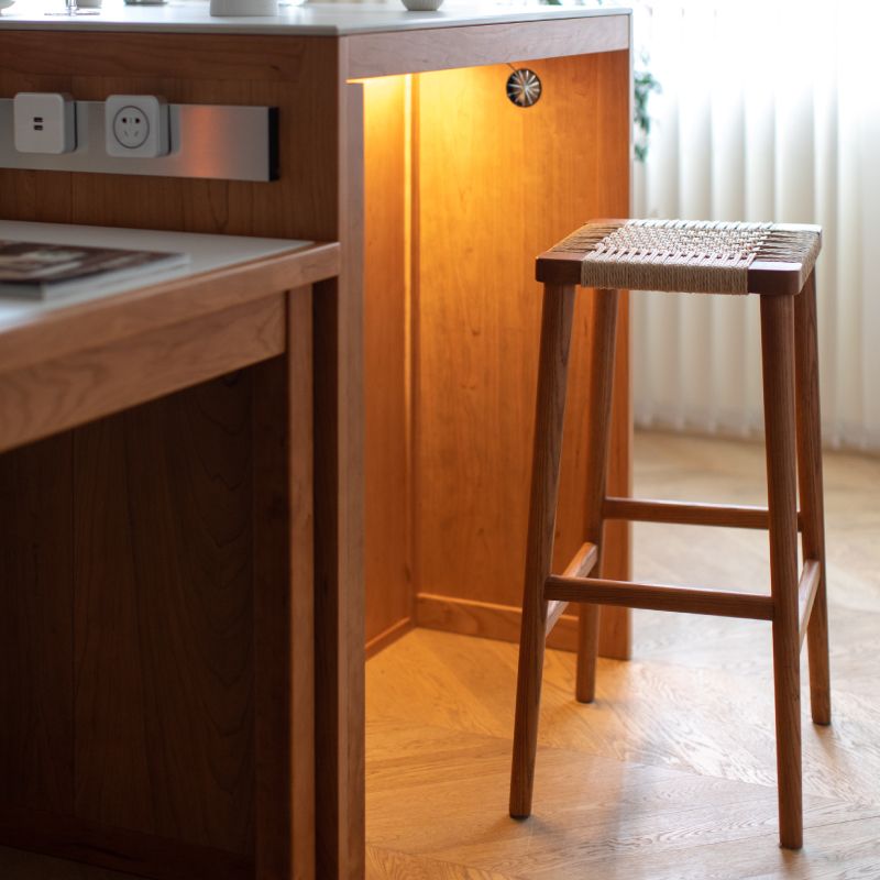 Backless Dining Stools Rectangle Armless Bar Stools with Wood Base