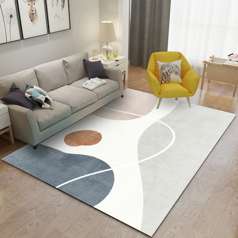 Brown Abstract Line Rug Polyester Modern Area Rug Non-Slip Backing Rug for Living Room