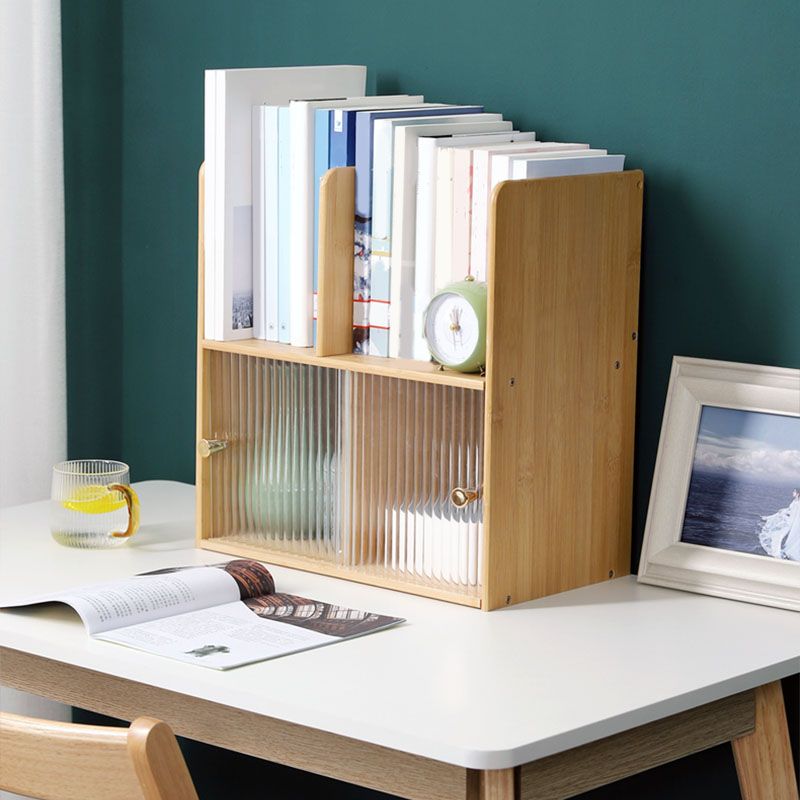 Contemporary Closed Back Bamboo Bookshelf Glass Bookcase for Home and Office