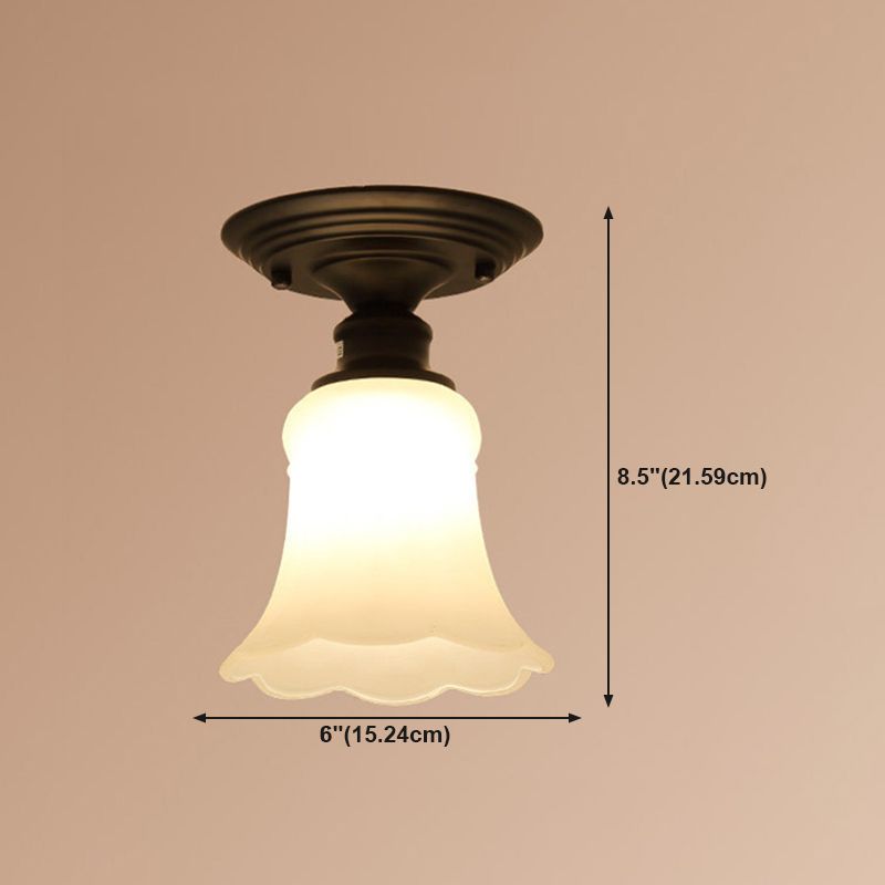 Glass Shaded Close to Ceiling Lamp Simplistic Aisle Semi-Flush Mount in Black