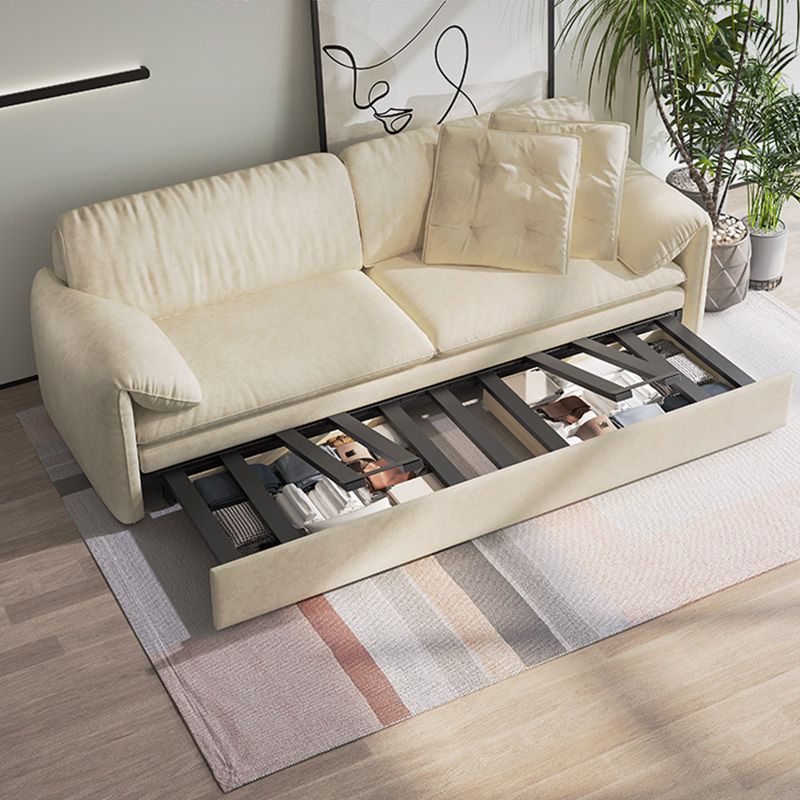 Glam Style White Futon Sleeper Sofa Bed in Velvet with Storage