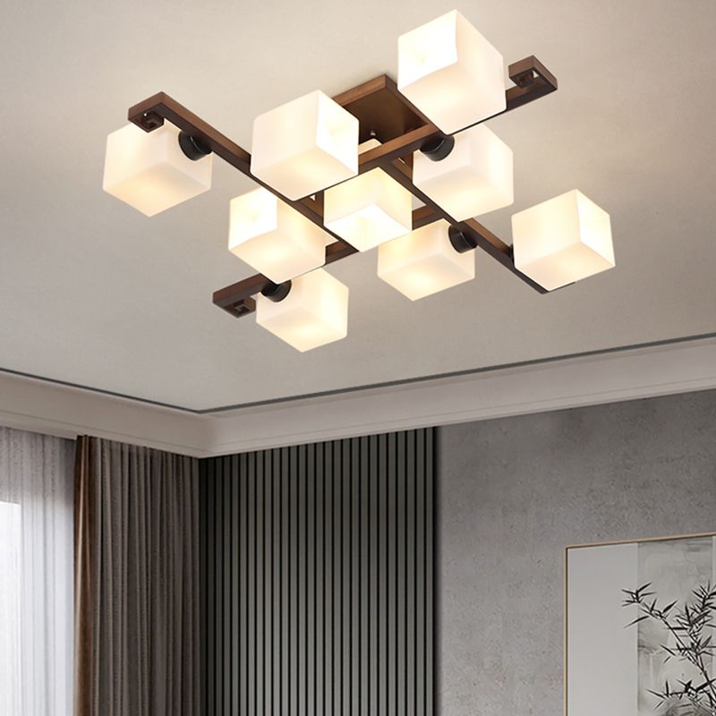 Square Shape Wood Flush Light Modern Style Multi Lights Flush Mount Fixture