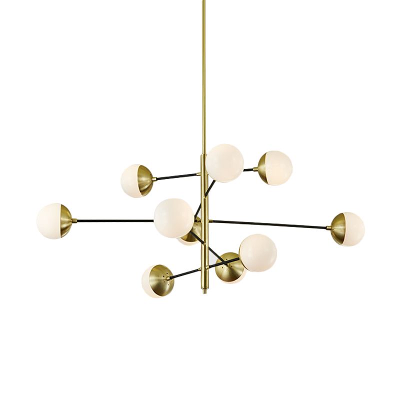 Post-Modern 5 Tiers Chandelier Ivory Ball Glass 10-Light Dining Room Suspension Pendant Light in Gold