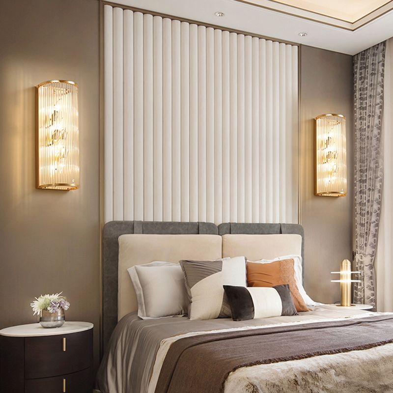 Gold Metal Wall Galce moderniste Cylindric Multi Light Light Light avec tuyau en cristal transparent pour chambre à coucher