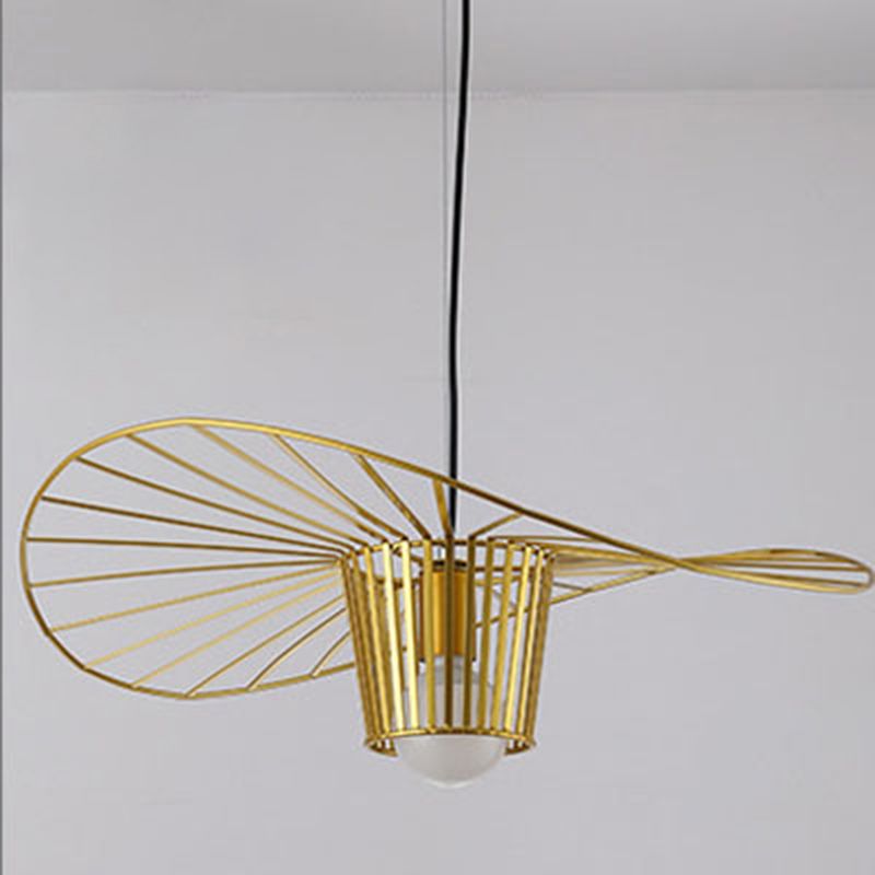 Nordic Modern Metal 1 Light Pendant Light Creative Wire Hat Shade Hanging Lamp for Restaurant