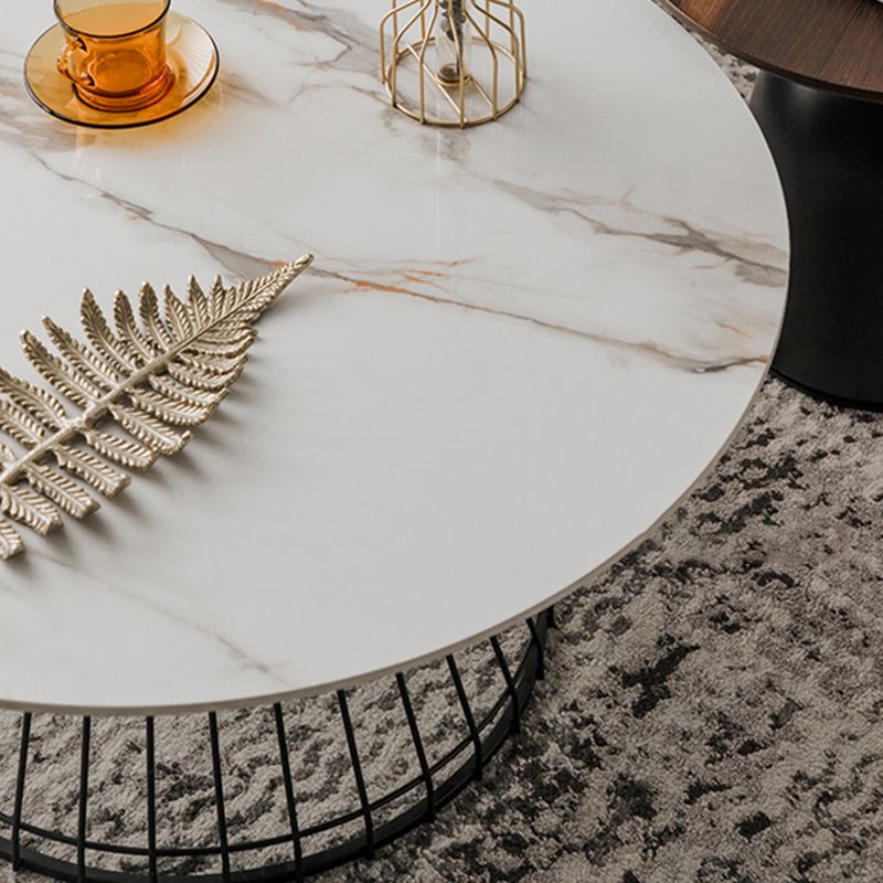 Minimalist Round Stone Top Coffee Table 2 Pieces Cocktail Table
