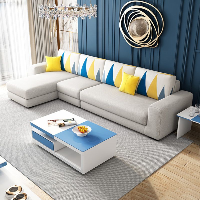 Cotton Blend Sofa and Faux Leather Square Arm Pillowed Back Cushions Sectionals