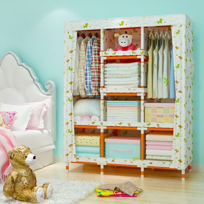 Modern Wardrobe with Clothes Rail Matte Finish Cabinet with Wood Frame