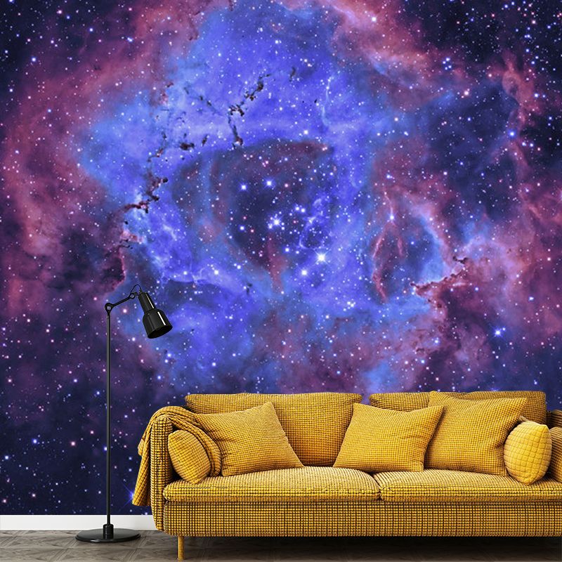 Purple and Blue Nebula Mural Wallpaper Moisture-Resistant Wall Art for Accent Wall