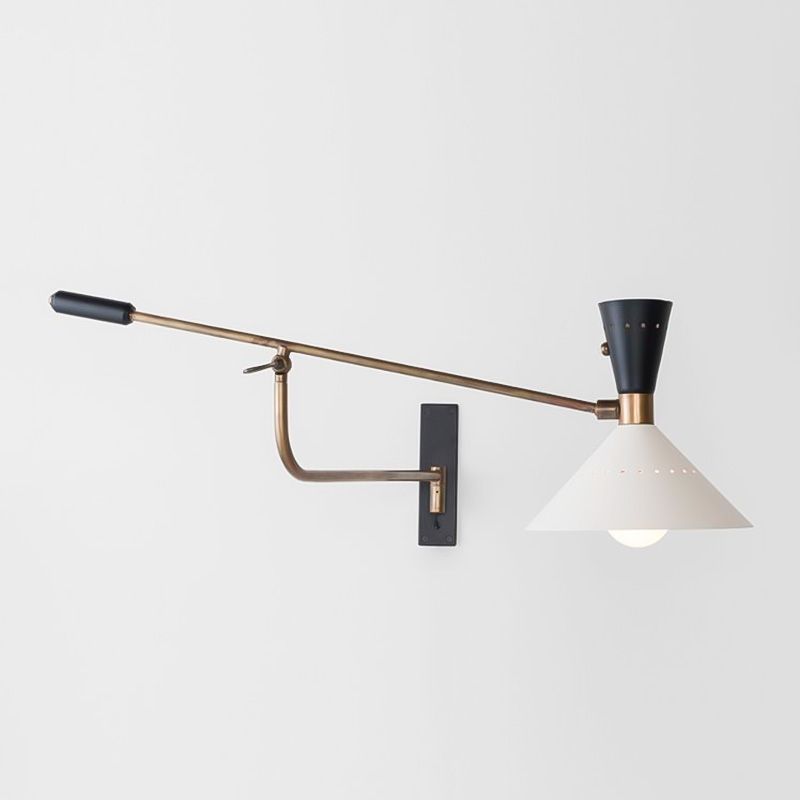 Nordic Swing Arm Wall Light Metal Conical Shade Wall Sconce for Living Room