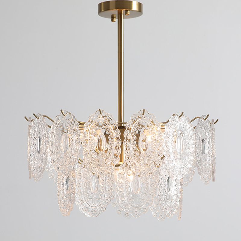 American Style Chandelier Light Fixture Oval Metal Glass Chandelier in Gold