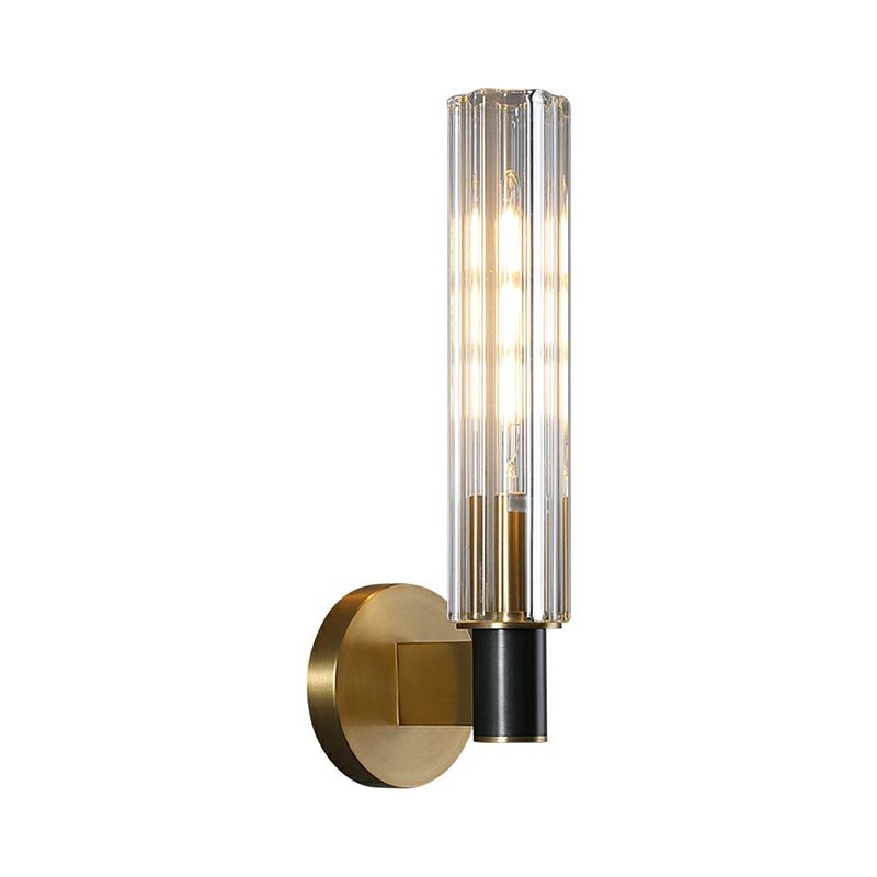 Tubular Wall Light Sconce Minimalist Crystal Prism Brass Finish Wall Mount Light for Bedroom