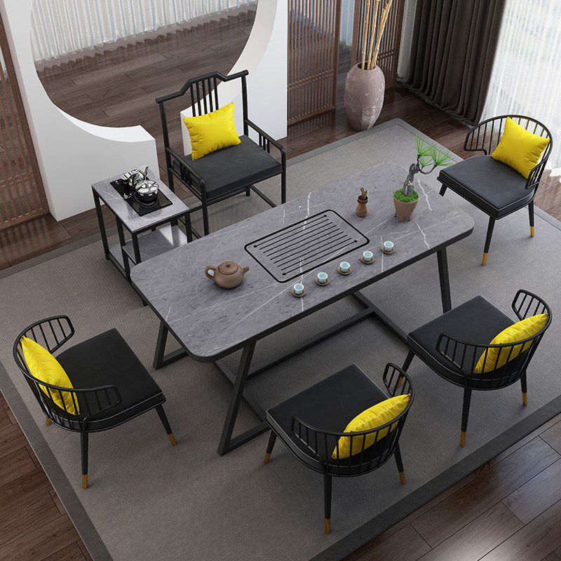 Metal and Stone Table Glam Style Family Rectangular Dining Table