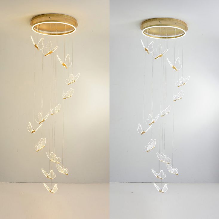 LED Butterfly Pendant Chandelier Nordic Style Butterfly Light Fixture For Loft Staircase