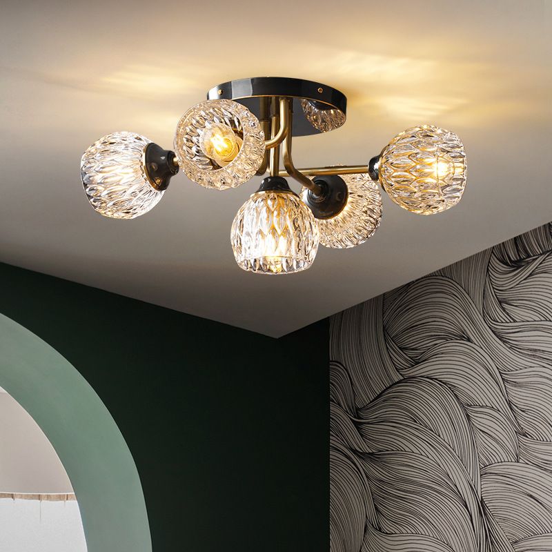 Glass Semi Flush Mount Light Modern Style Black Semi Flush Ceiling Light