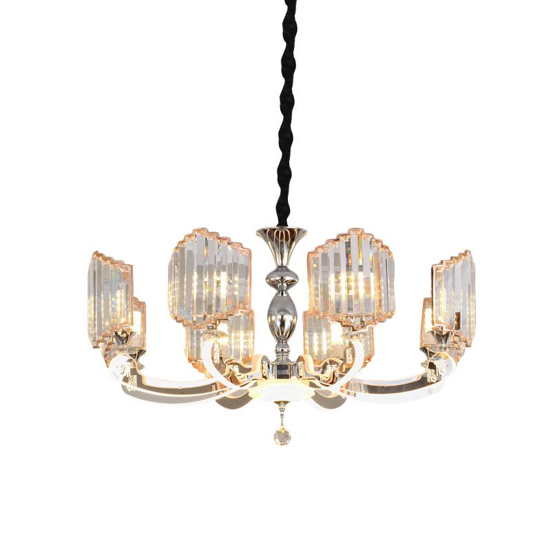 Clear Crystal Chrome Chandelier Starburst 8 Lights Modernist Pendant Lighting Fixture for Bedroom