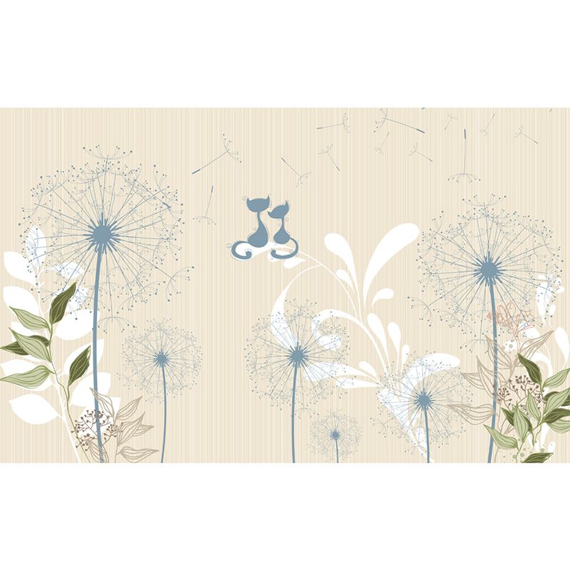Plants Dandelion Wall Covering Mural Contemporary Non-Woven Fabric Wall Art in Yellow-Blue