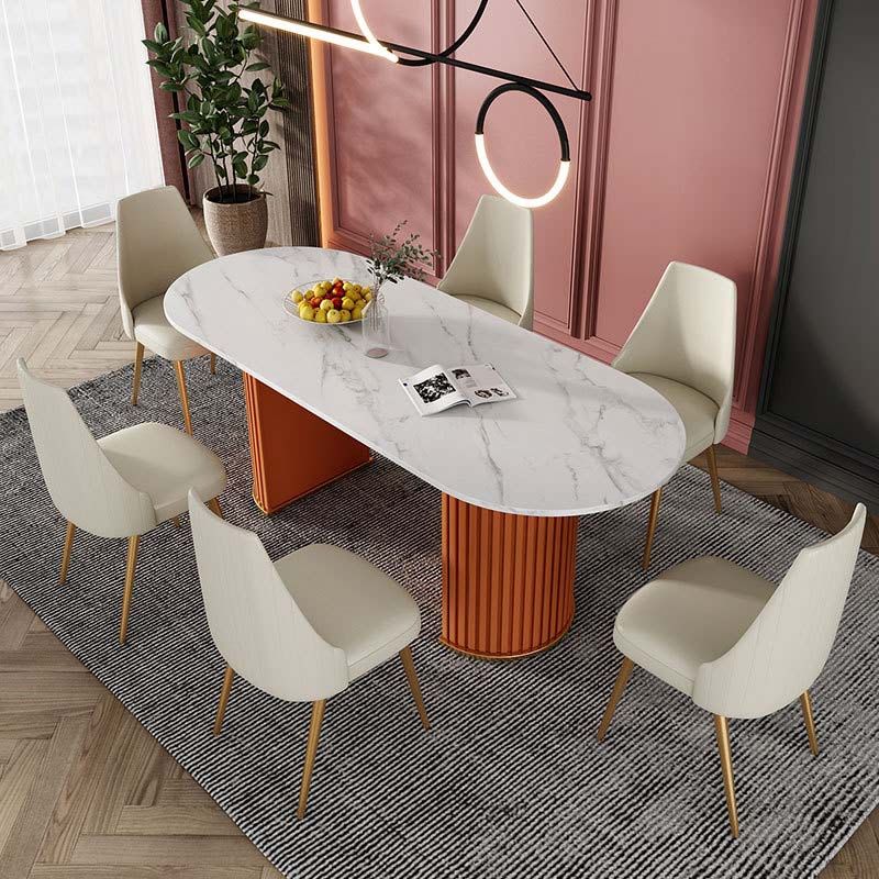 Traditional Luxury Oval Dining Table White Stone Top Dinette Table for Home