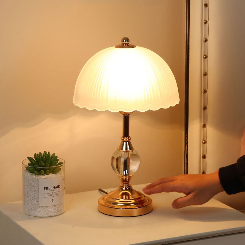 Frosted White Glass Scalloped Shade Night Lamp Modern 1-Head Table Light for Bedroom