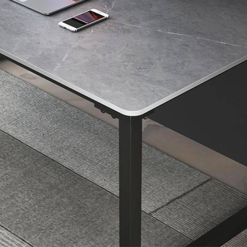 Modern Style Slate Table with Rectangular Black Metal Sleigh Base Coffee Table