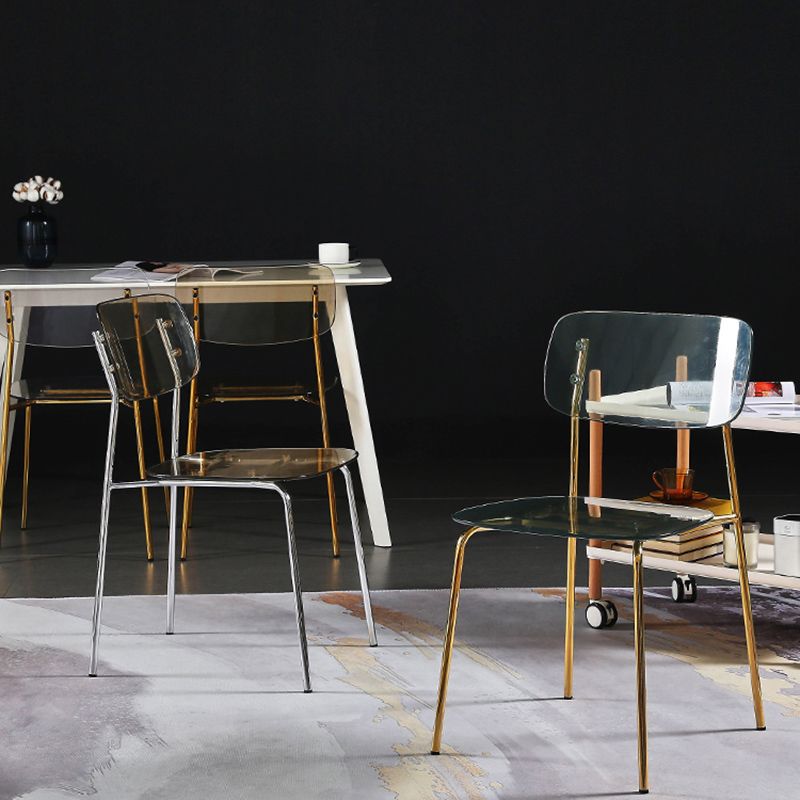 Industrial Armless Dining Chair Plastic Open Back Side Chair with Metal Base