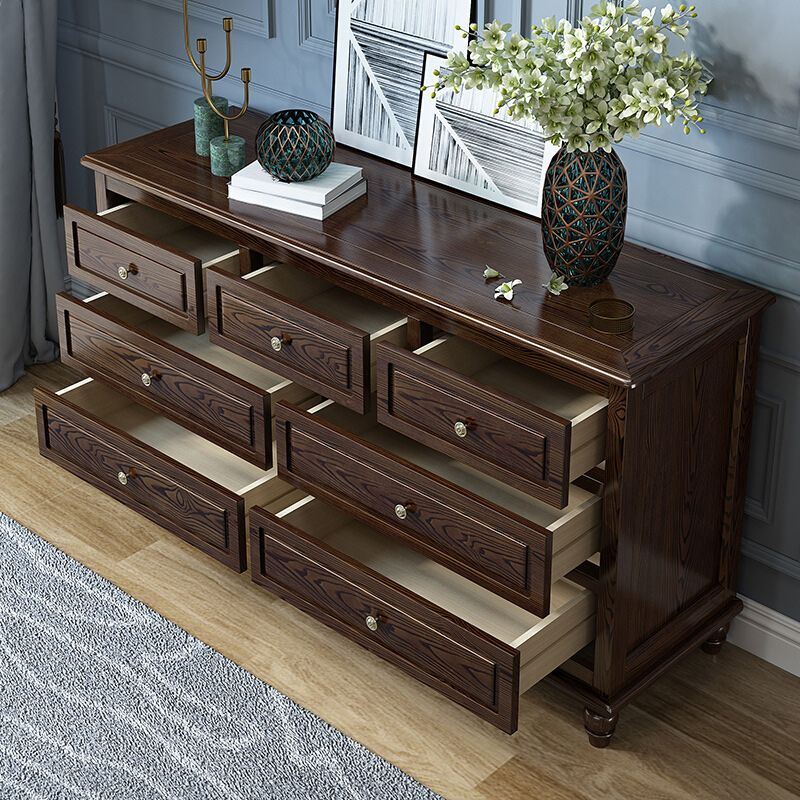 Modern Accent Chest with 7 Drawers and Solid Wood Bun Feet Chest
