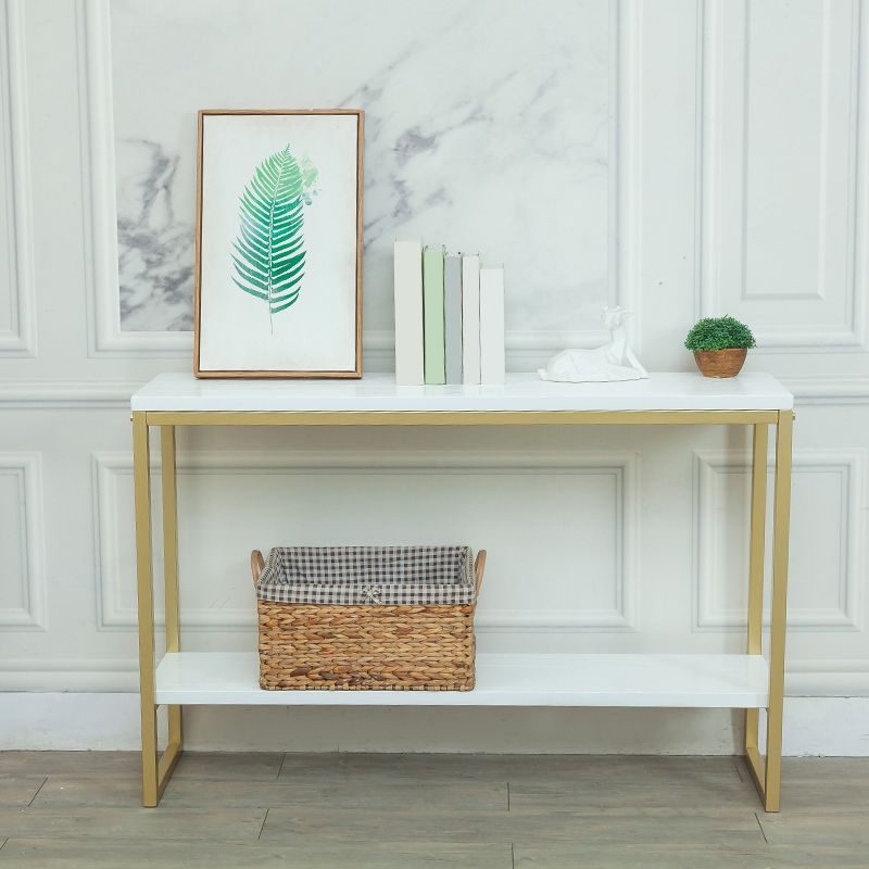 Mid-Century Modern 31.5" Tall Console Table Wooden End Table with Shelves