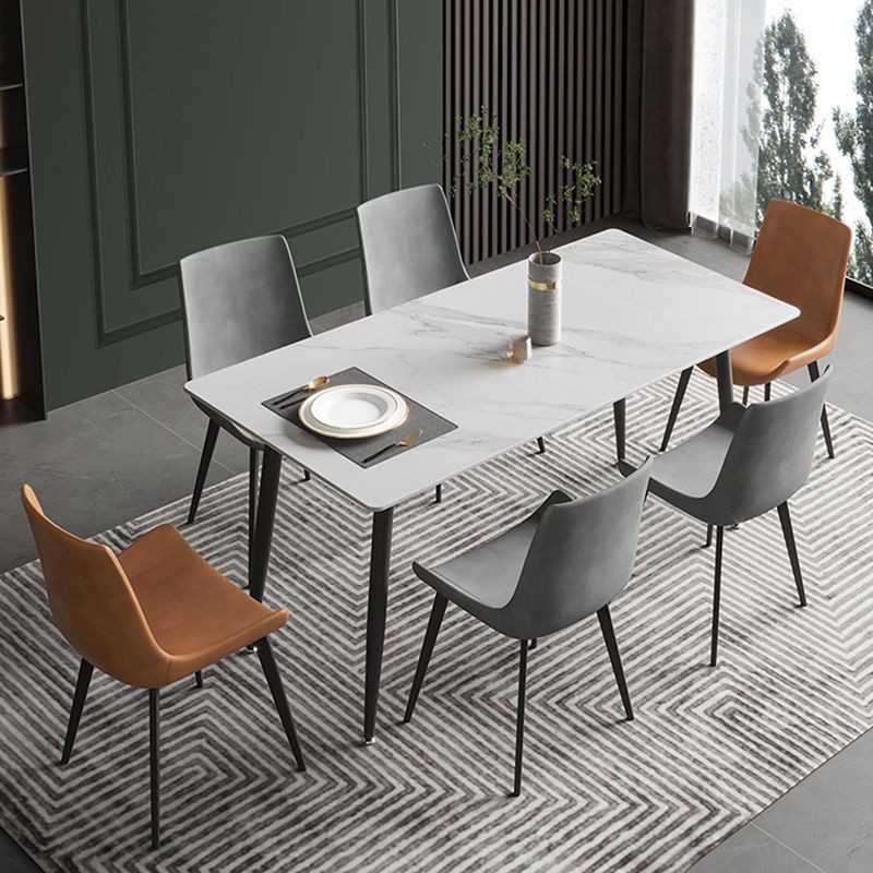 Modern Rectangle Stone Dining Table 4 Metal Legs for Dining Room