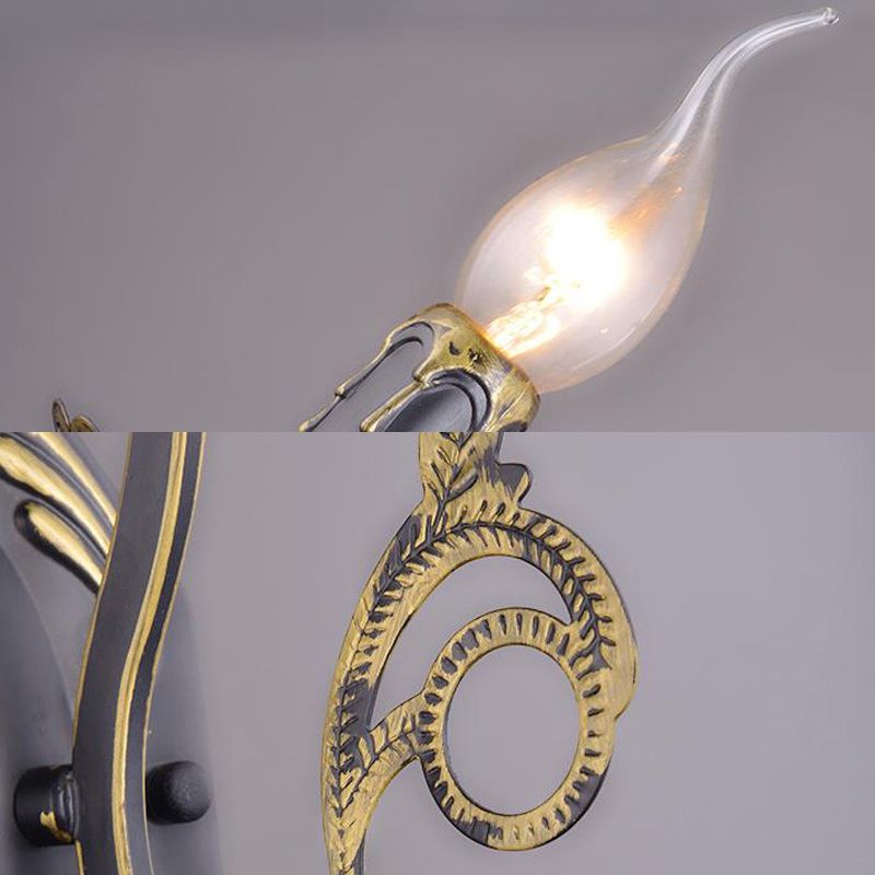 Candélabra Living Room Light Light Retro Metal 1/2-Light Black Mur Murd Mounted