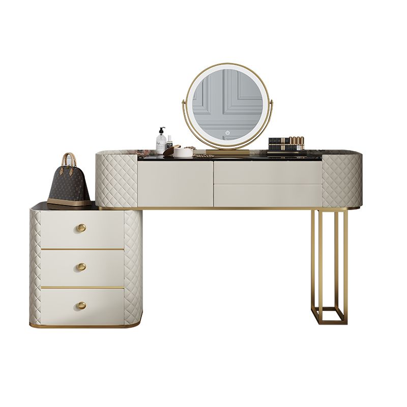 White Mirrored Make-up Vanity Glass Top Dressing Table Stool Set