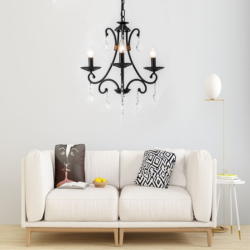 Candelabra Living Room Chandelier Light Traditional Metal 3/6/8 Lights Black Hanging Ceiling Light