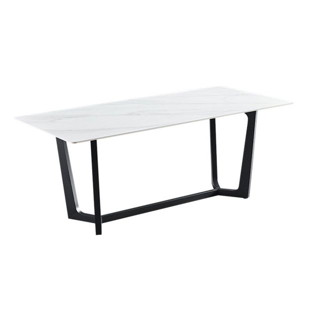 Industrial Stone Rectangle Table Standard Height Dining Room Table with Trestle Base