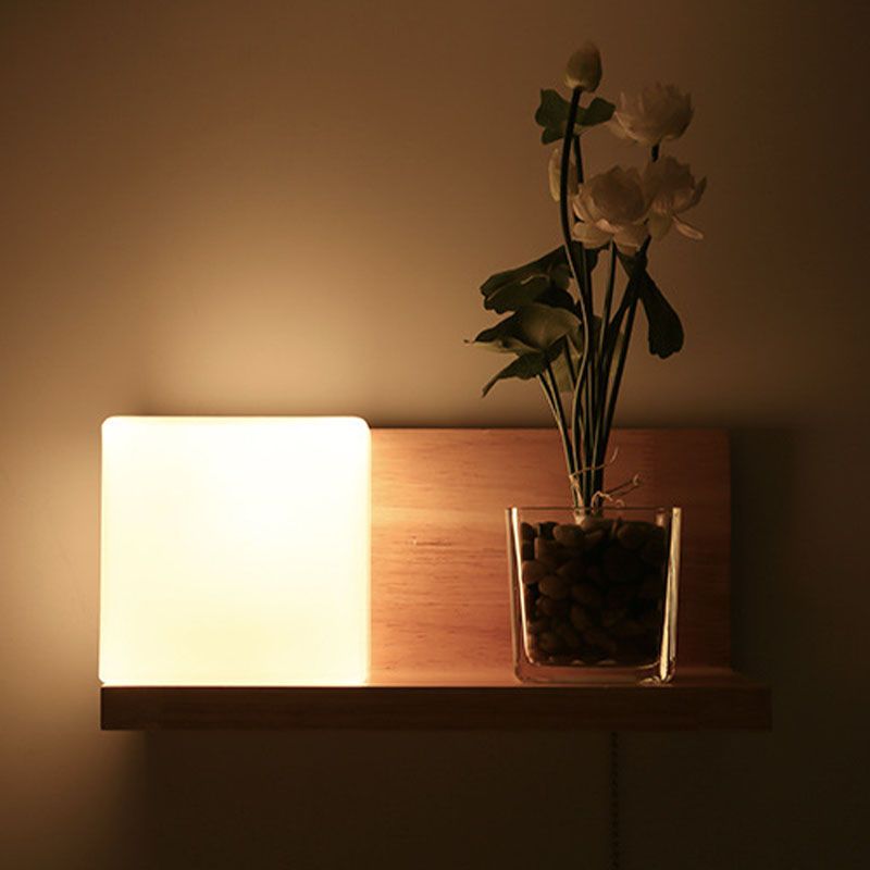 Lampada da parete rettangolare in legno in vetro minimalista moderno Pronzo da parete interno
