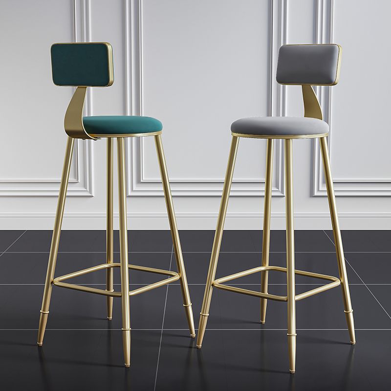 Glam Footrest Counter Stool Fabric Low Back Barstool with 4 Gold Iron Legs