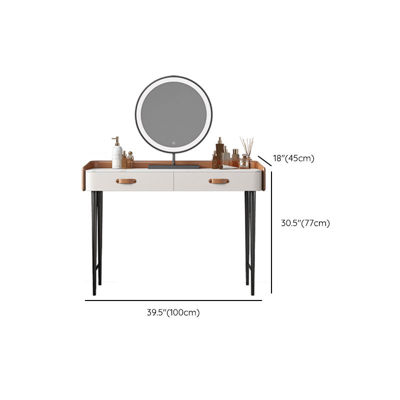 Stone Top Make-up Vanity Orange Solid Wood Vanity Dressing Table Set with Drawers
