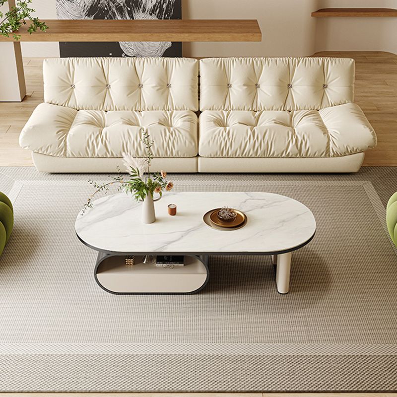 15"H Glam Cocktail Table Storage Oval Stone Coffee Cocktail Table