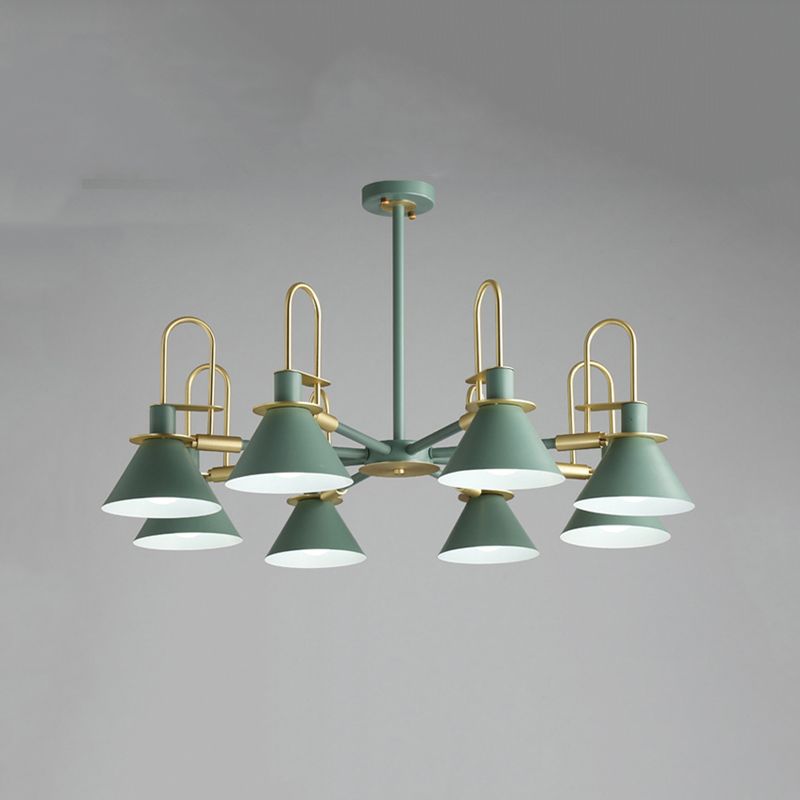 Cone Shade Chandelier Light Nordic Metal Living Room Hanging Pendant with Arc Arm