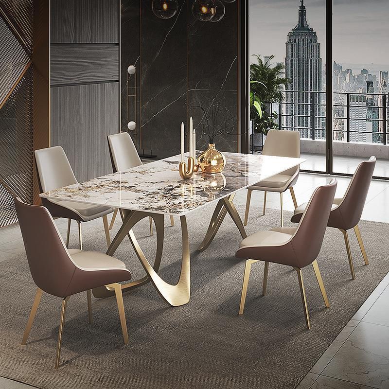 Glam Beige Dinette Set for Home 1/4/5/7 Pieces Stone Top Dining Table Set