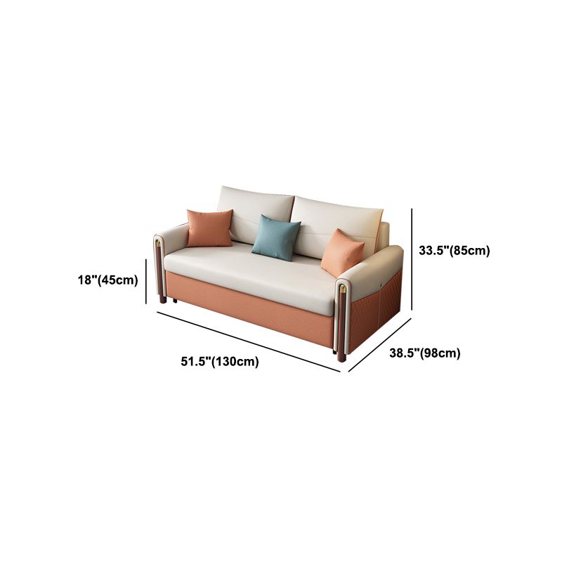 Contemporary Square Arm Faux Leather Stain Resistant Couch Bed with 2 Pillows
