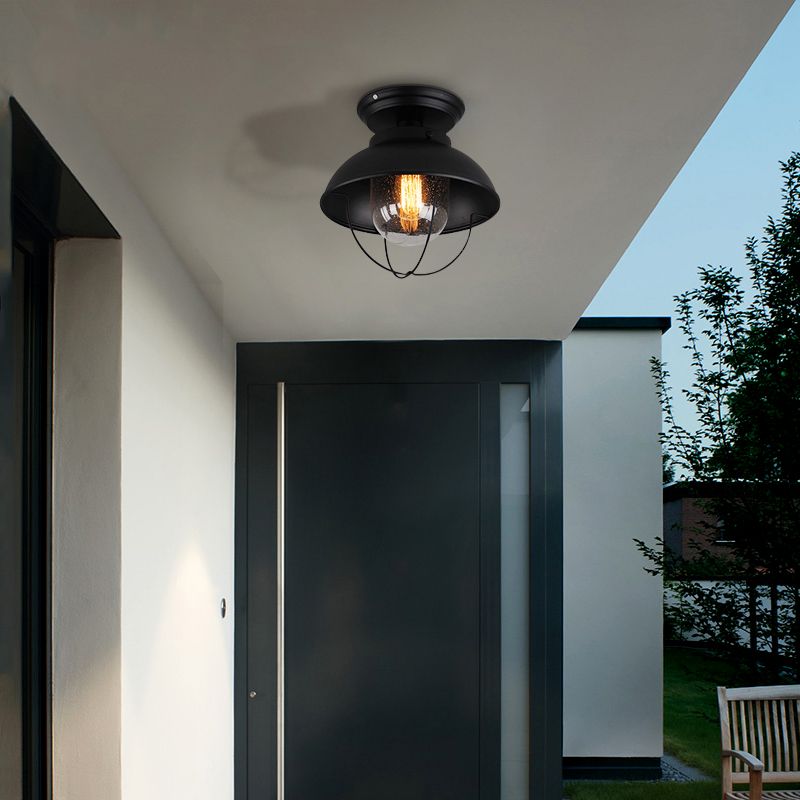 Black Flush Mount Light Industrial 1 Head Ceiling Mounted Light for Outdoor