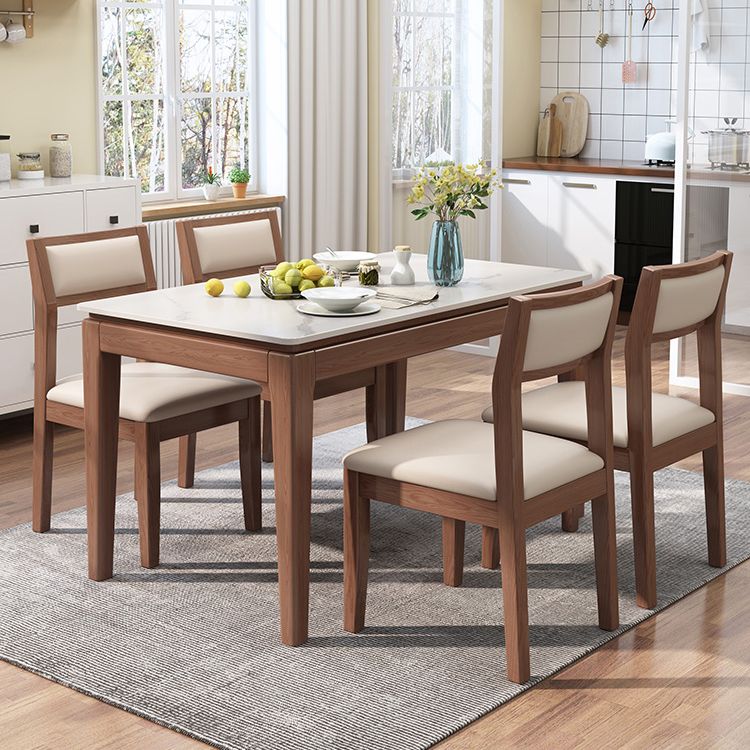 Moderne moderne eettafel uit het midden van de eeuw gesinterde stenen top eettafel met houten basis voor keuken