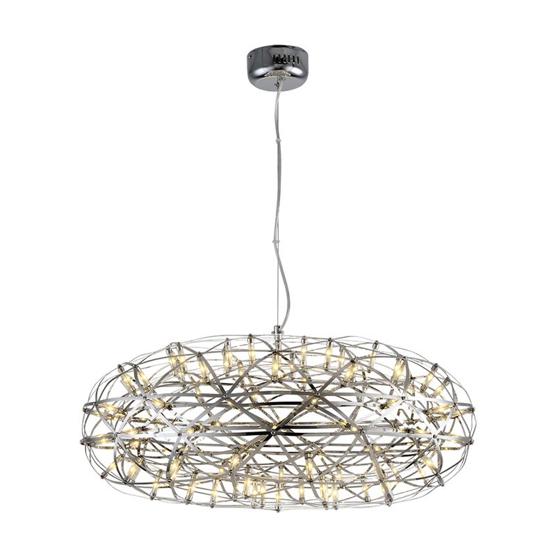Chrome Disc-Shaped Chandelier Lamp Modern 16"/21" W LED Stainless Steel Hanging Lighting in Warm/White Light