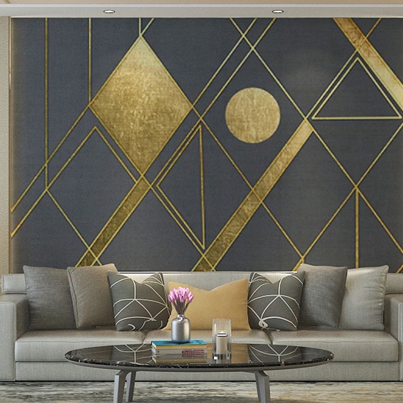 Big Scandinavian Mural Wallpaper Gold and Grey Geometries Wall Art, Made to Measure