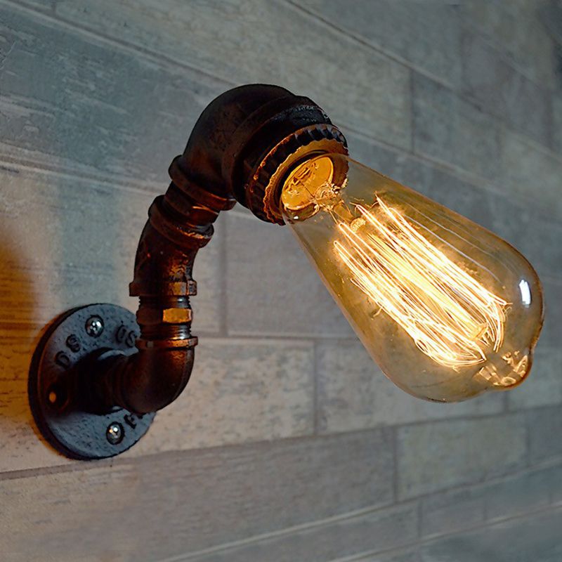 Rust Finish Pipe Wall Light Industrial Metal 1 Bulb Garage Sconce Lighting Fixture