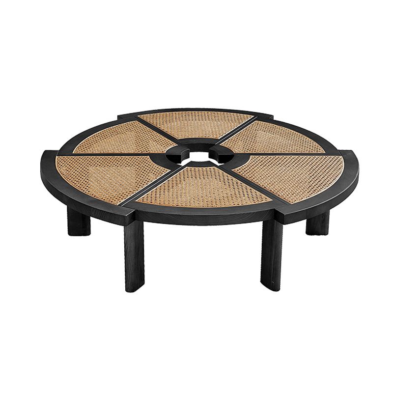 Scandinavian Rattan Cocktail Table Round Wooden Cocktail Table for Living Room