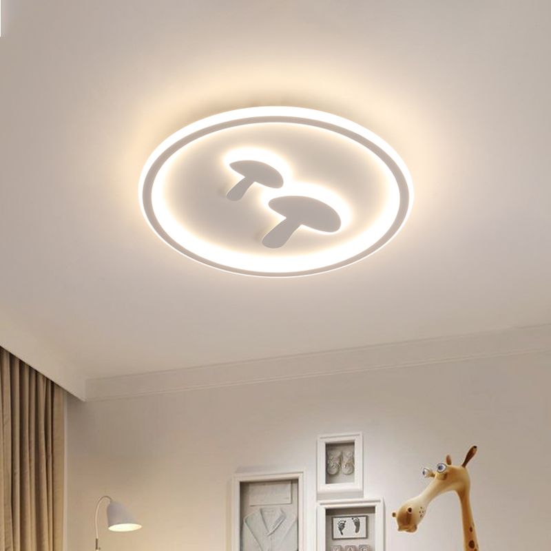 Mushroom Circular Baby Room Ceiling Lamp Acrylic 16"/19.5" Dia LED Cartoon Flush Mounted Light in White/Pink/Gold