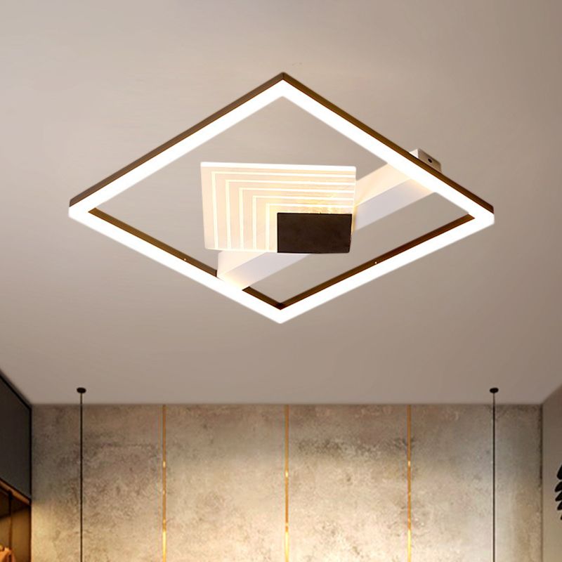 Contemporary LED Ceiling Mounted with Metallic Shade Gold/Black Square Flush Light in Warm/White Light, 16"/19.5" L
